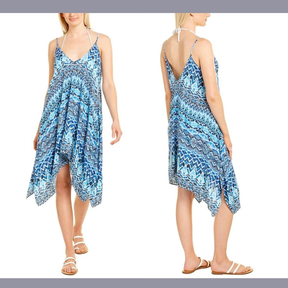 NEW La Blanca [ XXS/XS ] Oasis Ikat Asymmetrical Cover up‎ Dress Blue